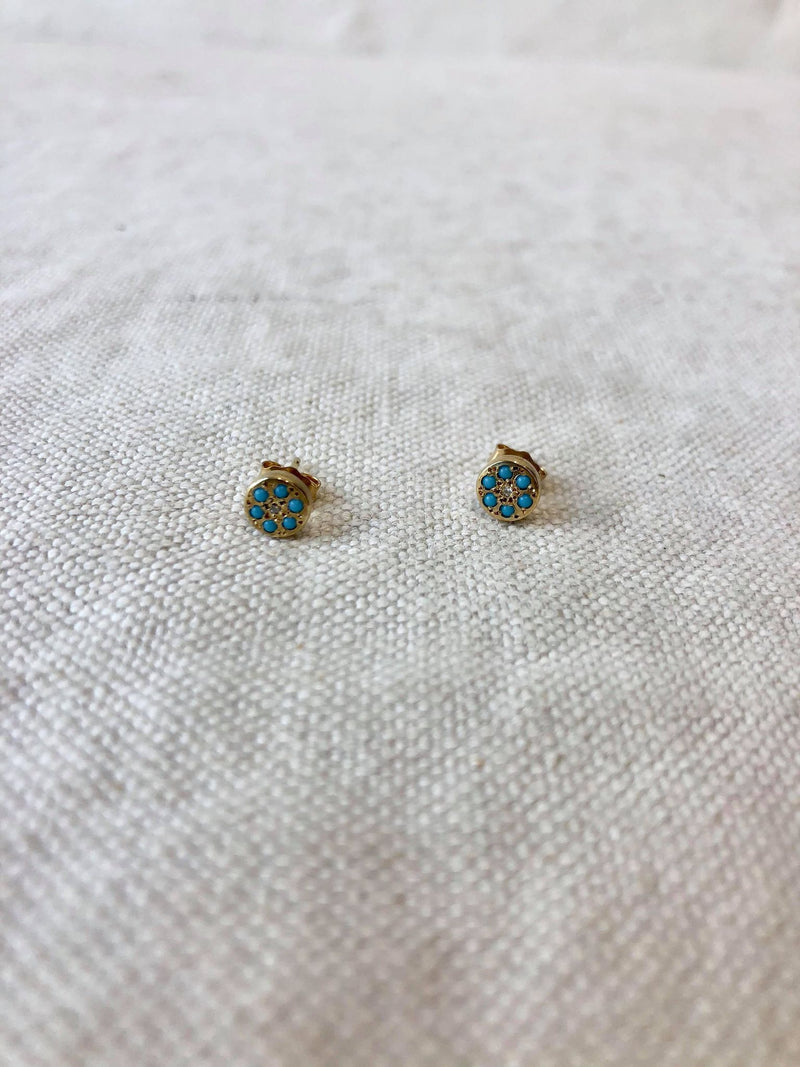 Gold Circle earrings with Turquoise and Diamond