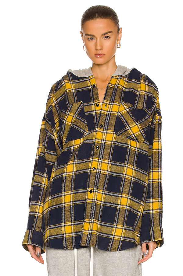 Hooded oversized shirt in yellow