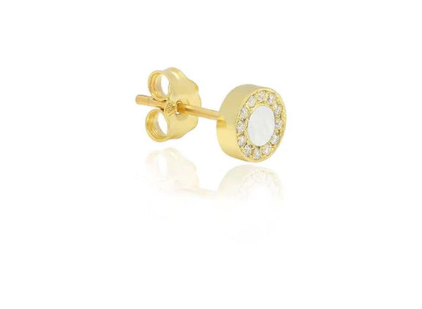 PEARL INLAY DIAMOND CIRCLE STUD 18K YG SINGLE