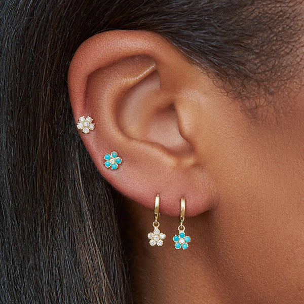 DIAMOND FLOWER STUD 18K YG SINGLE