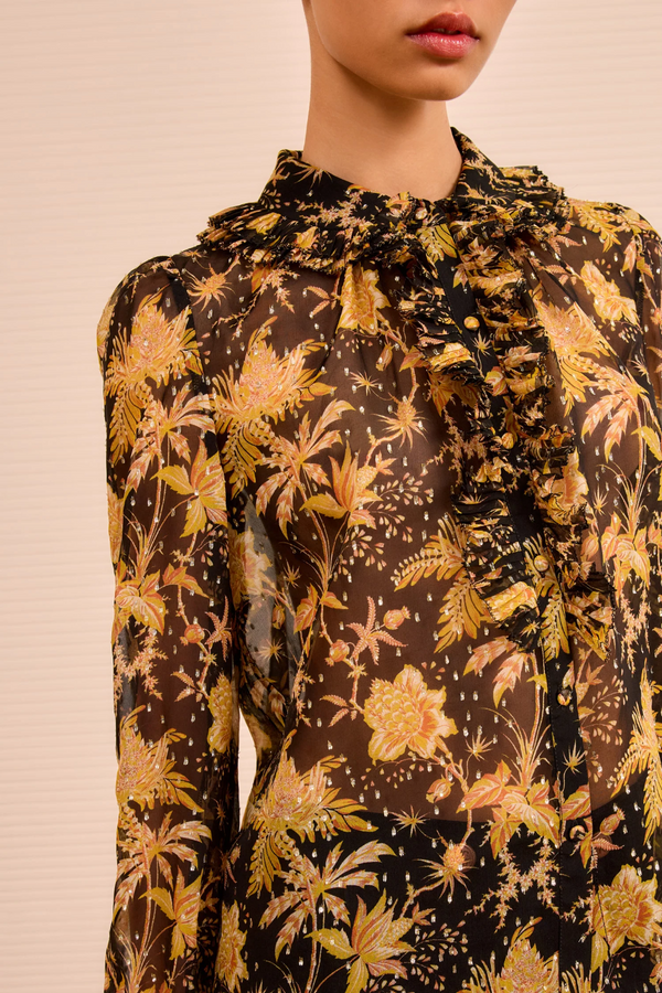 NINA RUFFLE FRONT BLOUSE FORSYTHIA