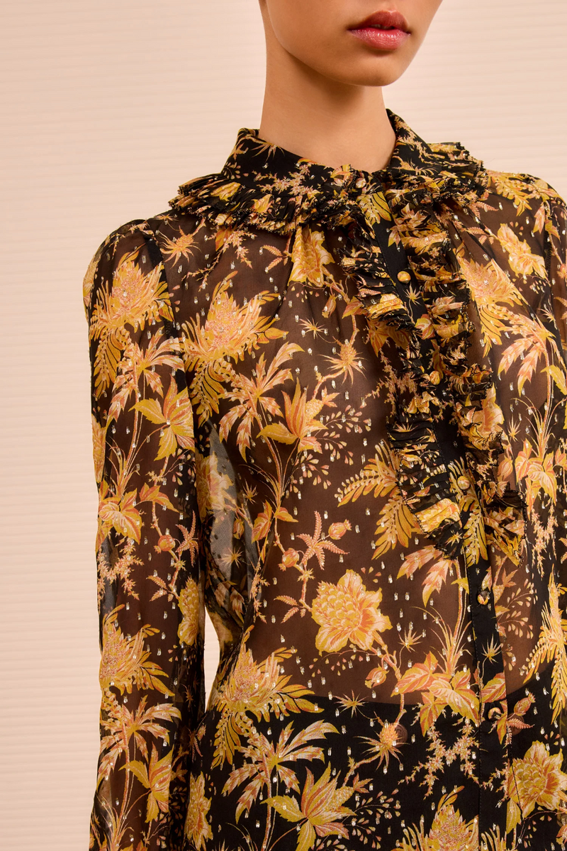 NINA RUFFLE FRONT BLOUSE FORSYTHIA