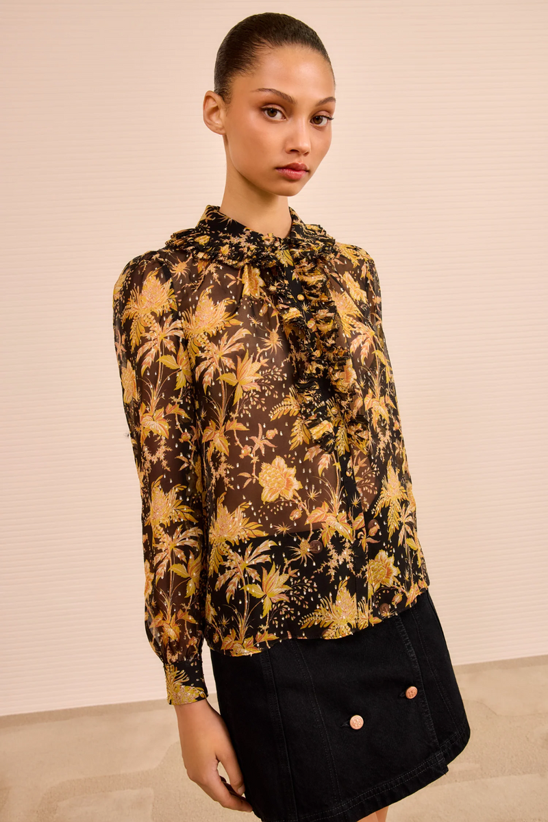NINA RUFFLE FRONT BLOUSE FORSYTHIA