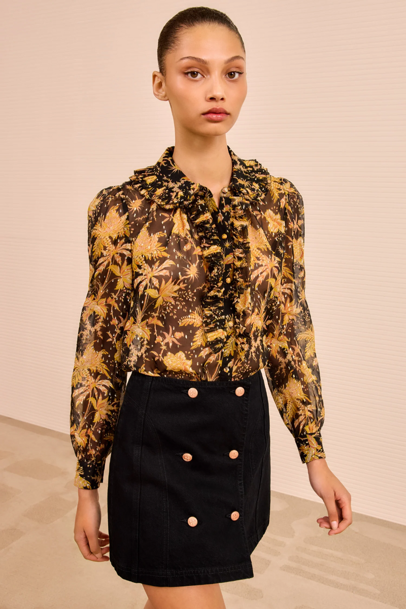 NINA RUFFLE FRONT BLOUSE FORSYTHIA