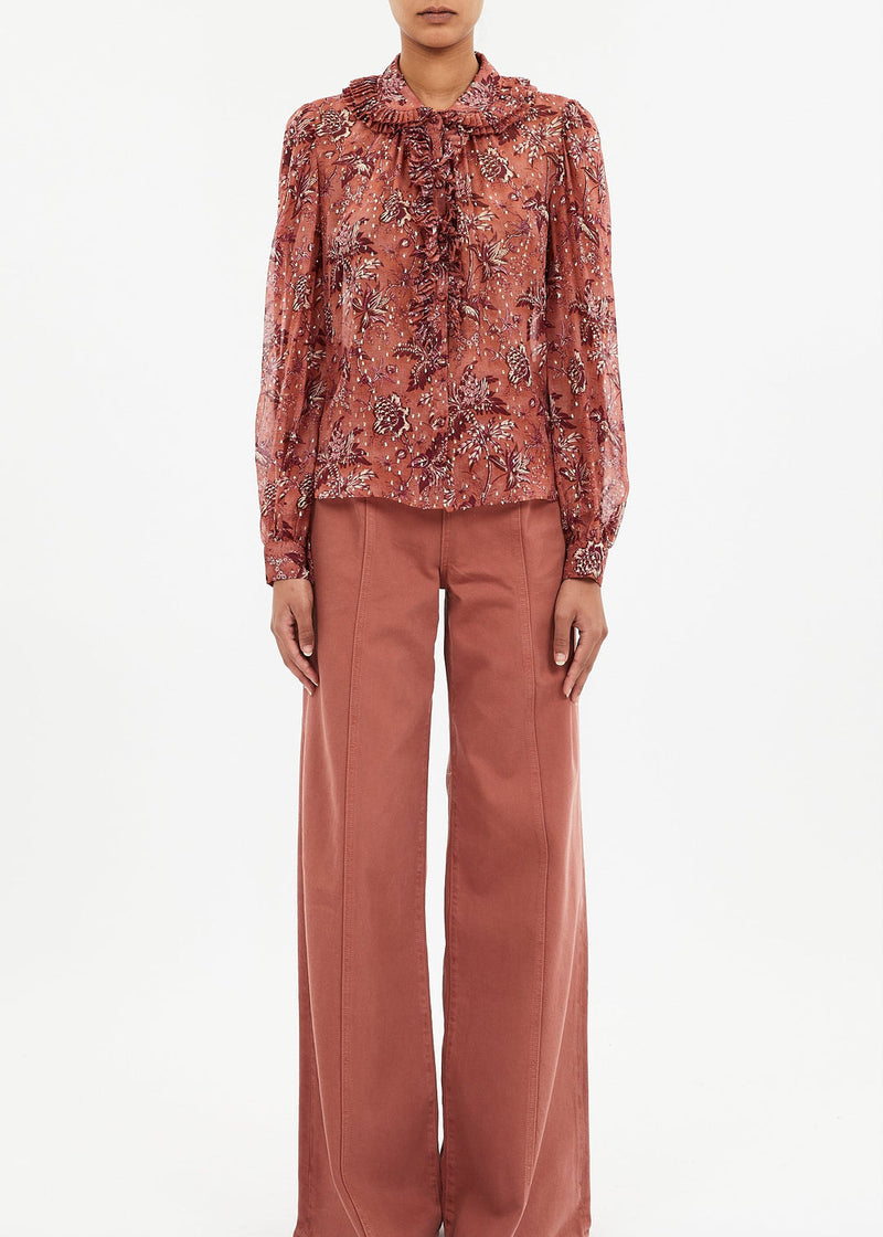 NINA RUFFLE FRONT BLOUSE OLEANDER