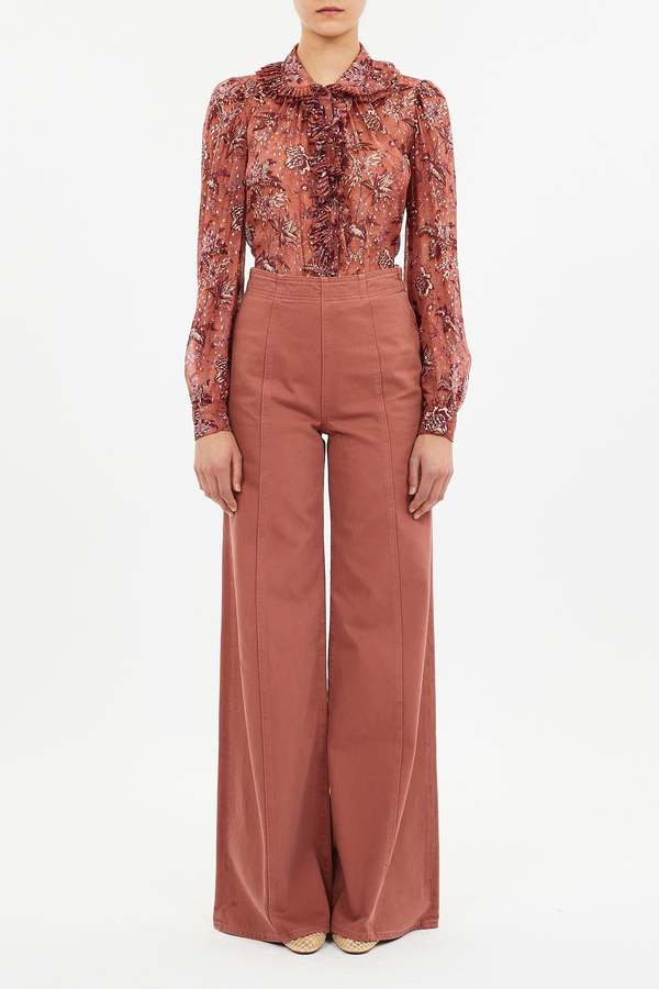 NINA RUFFLE FRONT BLOUSE OLEANDER