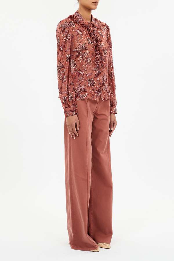 NINA RUFFLE FRONT BLOUSE OLEANDER