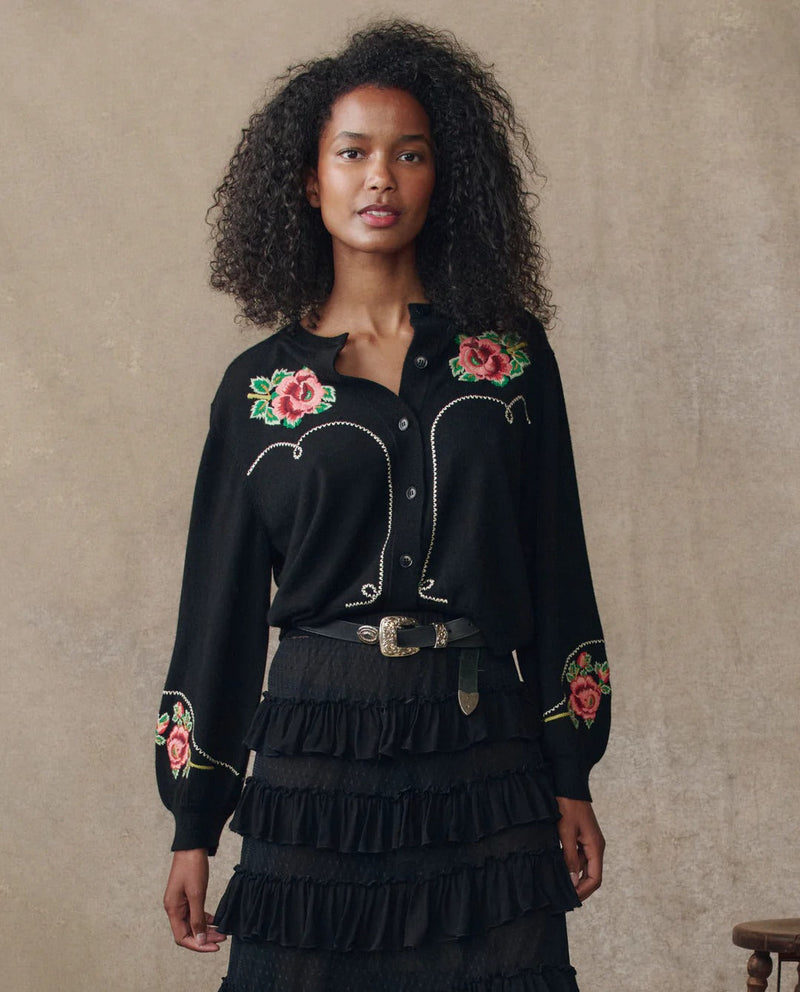 THE HEIRLOOM ROSE WESTERN CARDI BLACK