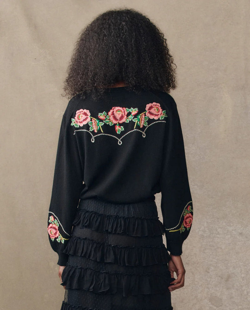 THE HEIRLOOM ROSE WESTERN CARDI BLACK
