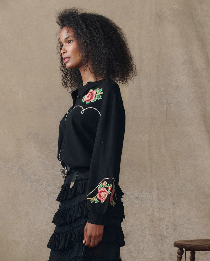 THE HEIRLOOM ROSE WESTERN CARDI BLACK