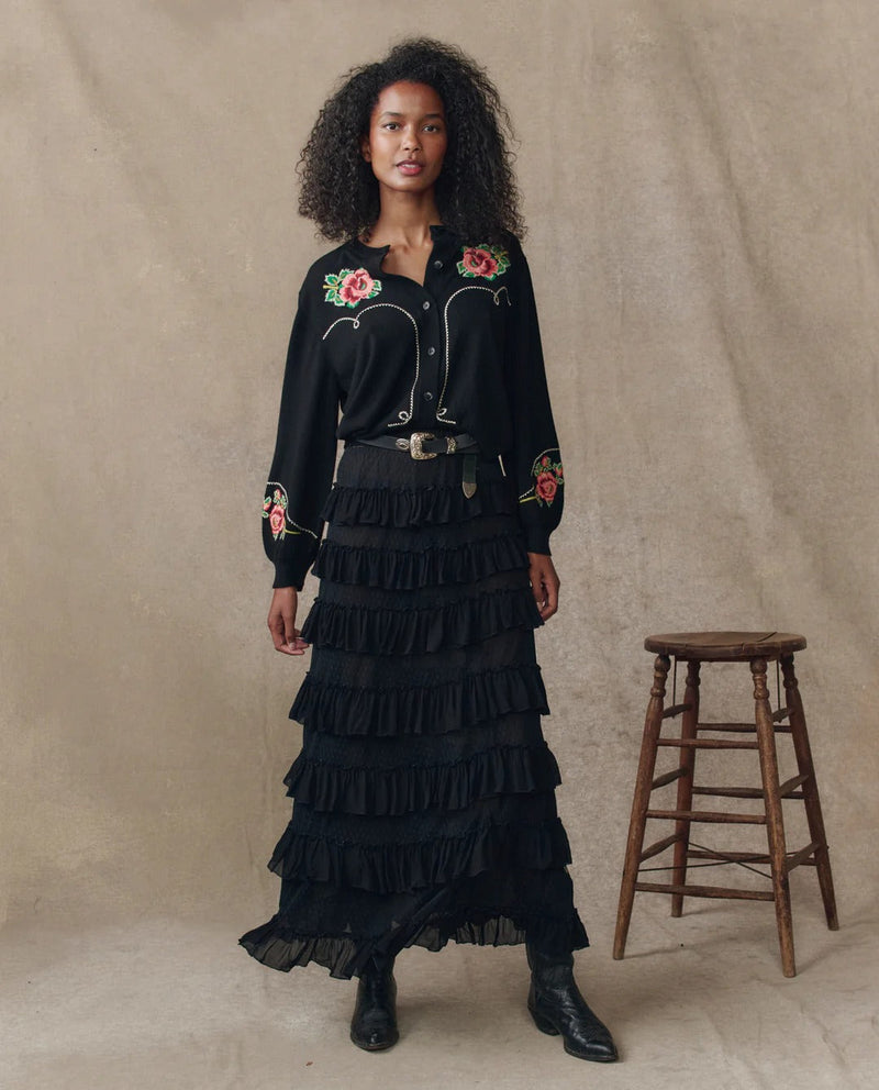 THE HEIRLOOM ROSE WESTERN CARDI BLACK