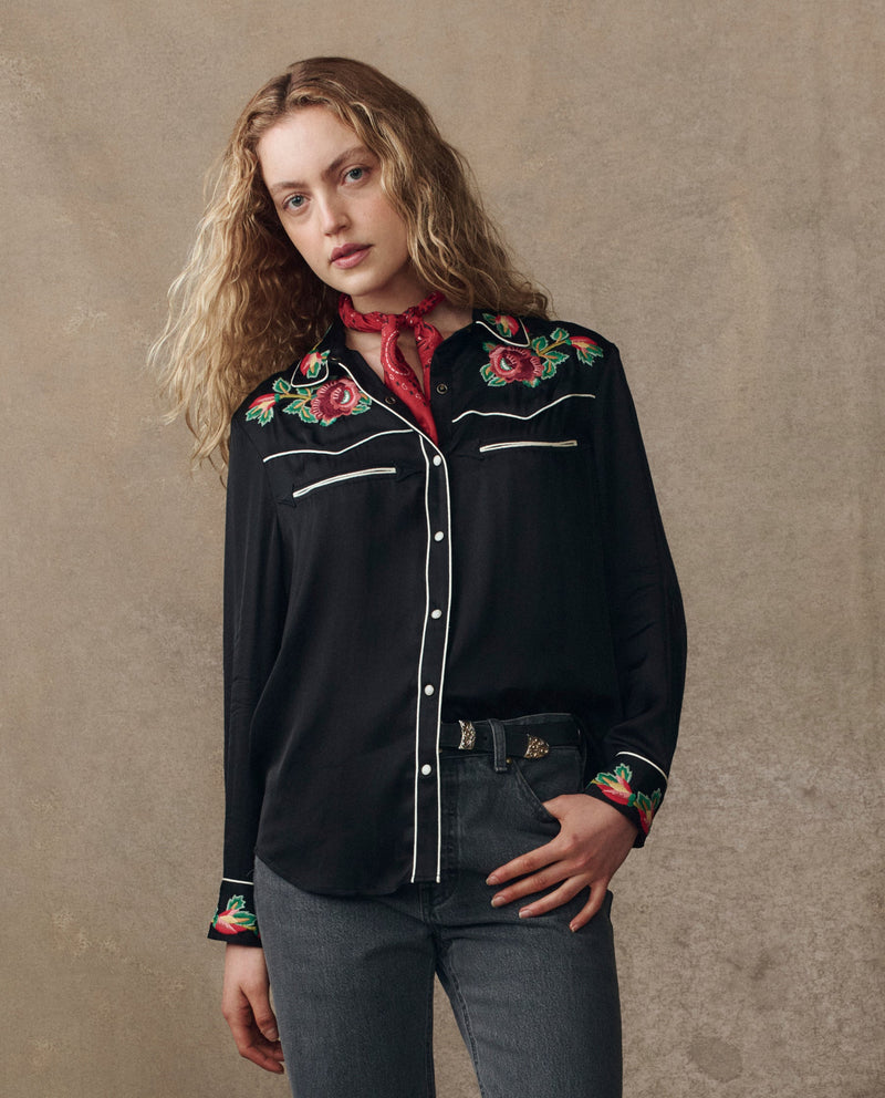 THE HEIRLOOM ROSE WESTERN SHIRT BLACK
