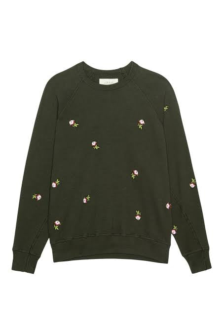 THE COLLEGE SWEATSHIRT EMBR. ROSE WOODLAND GREEN