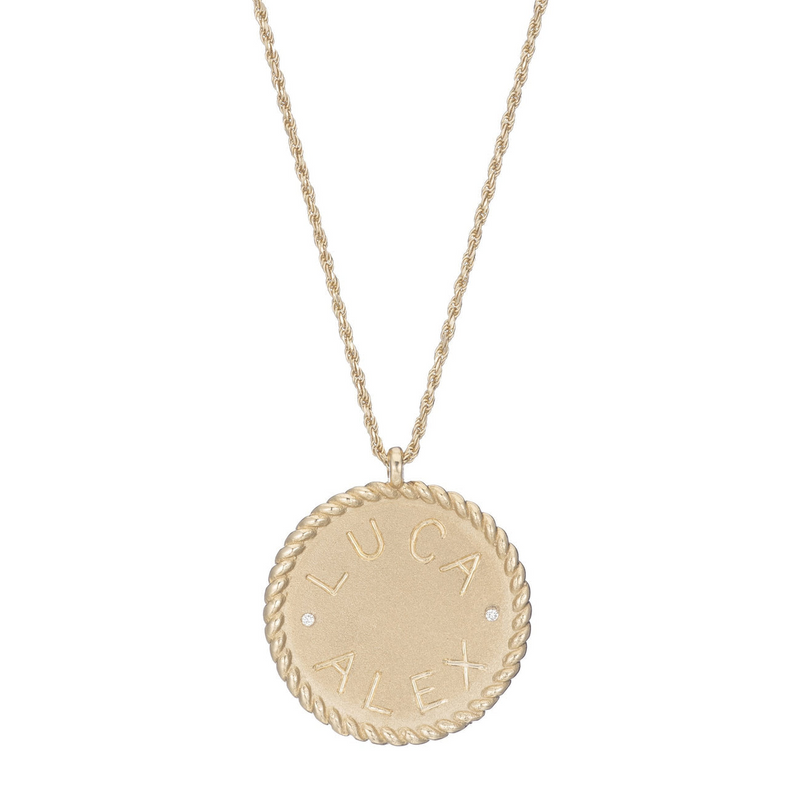 IMPERIAL DISC PENDANT ENGRAVED 2 DIAMOND WITH CHAIN