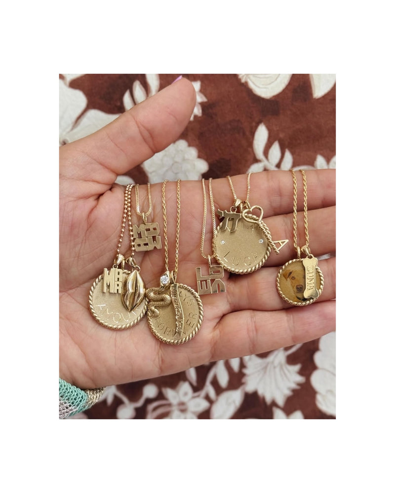 IMPERIAL DISC PENDANT ENGRAVED 2 DIAMOND WITH CHAIN