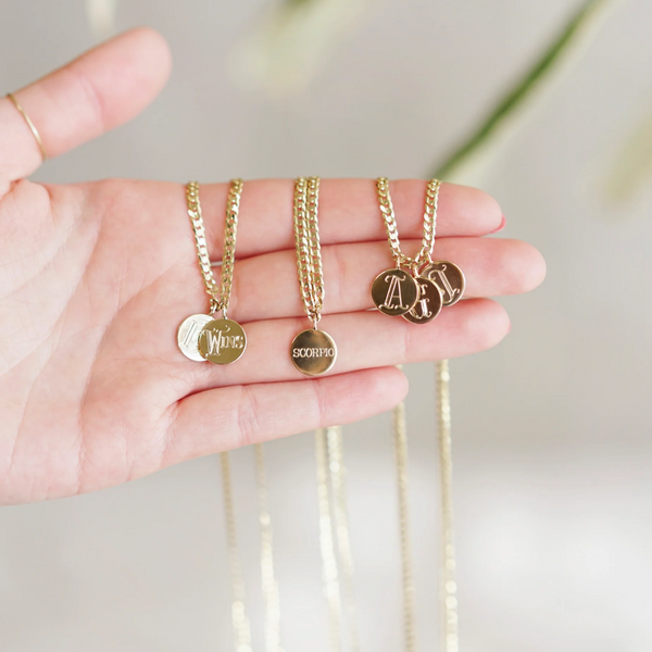 MEDALLION SIGNET NECKLACE TWO CHARMS WITH CHAIN