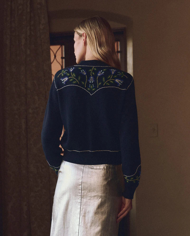 THE WESTERN BEADED CARDI NAVY