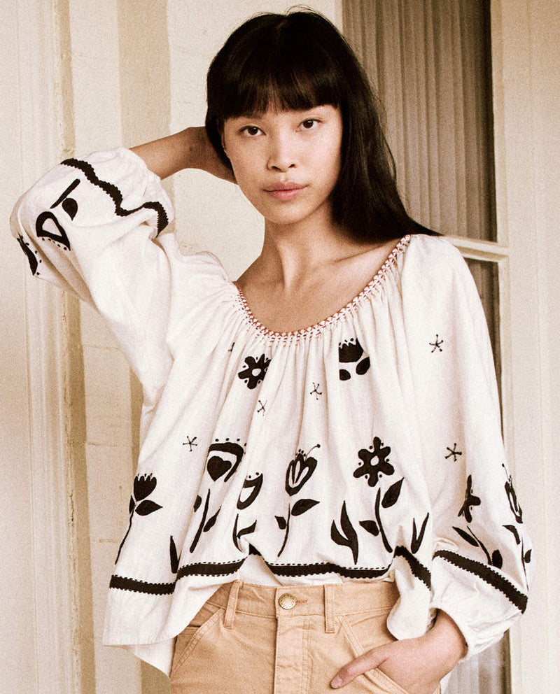 Blouson top floral in cream