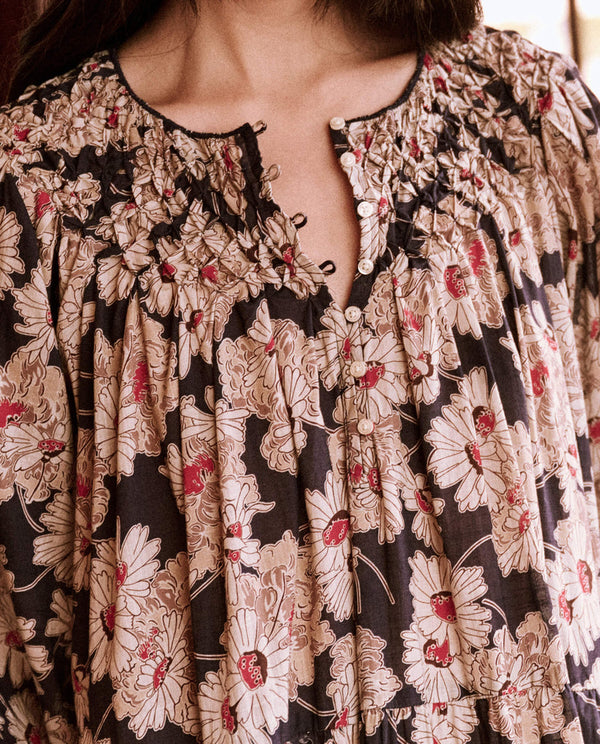 Smocked plumeria dress in bloom