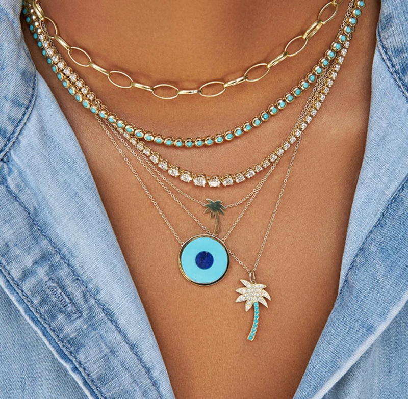 Turquoise Inlay Evil Eye Necklace