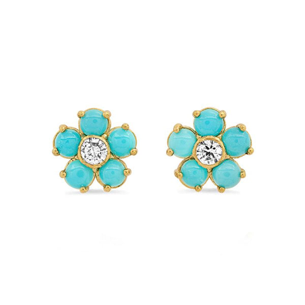 TURQUOISE LARGE FLOWER STUDS WITH DIAMOND CENTre