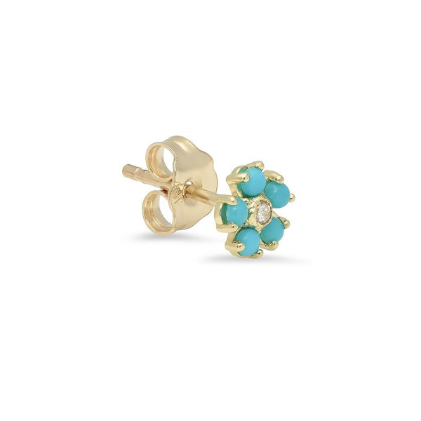 TURQUOISE LARGE FLOWER STUDS WITH DIAMOND CENTre