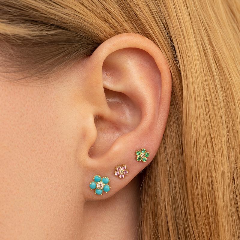 TURQUOISE LARGE FLOWER STUDS WITH DIAMOND CENTre