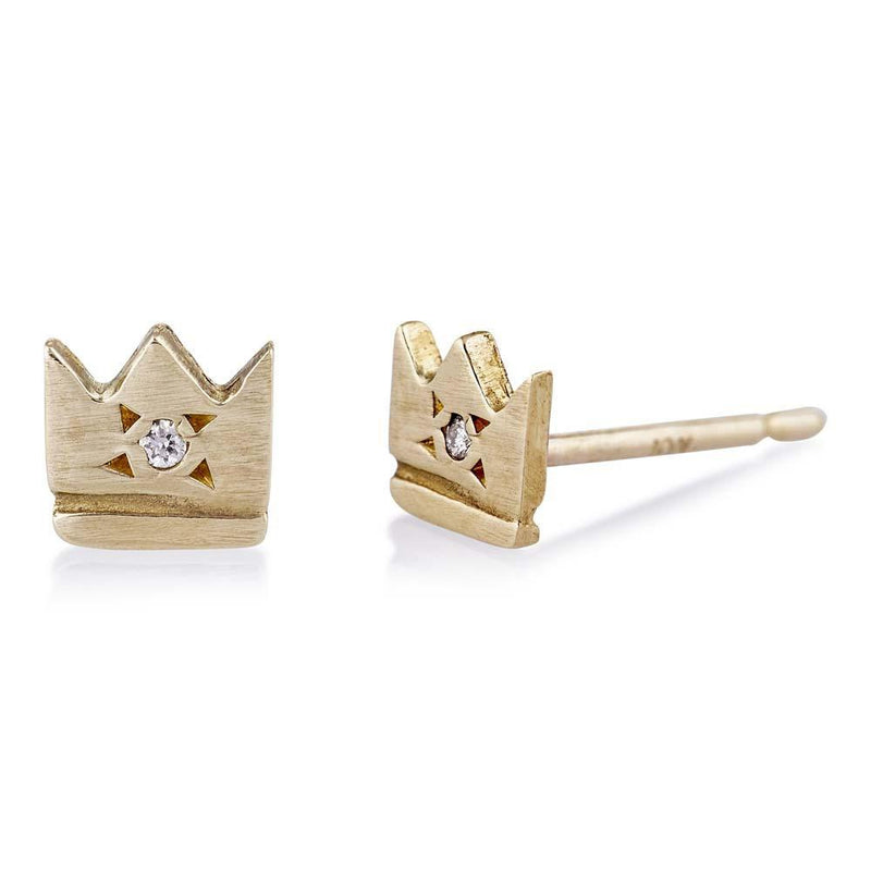 Gold Crown Earrings with Diamond